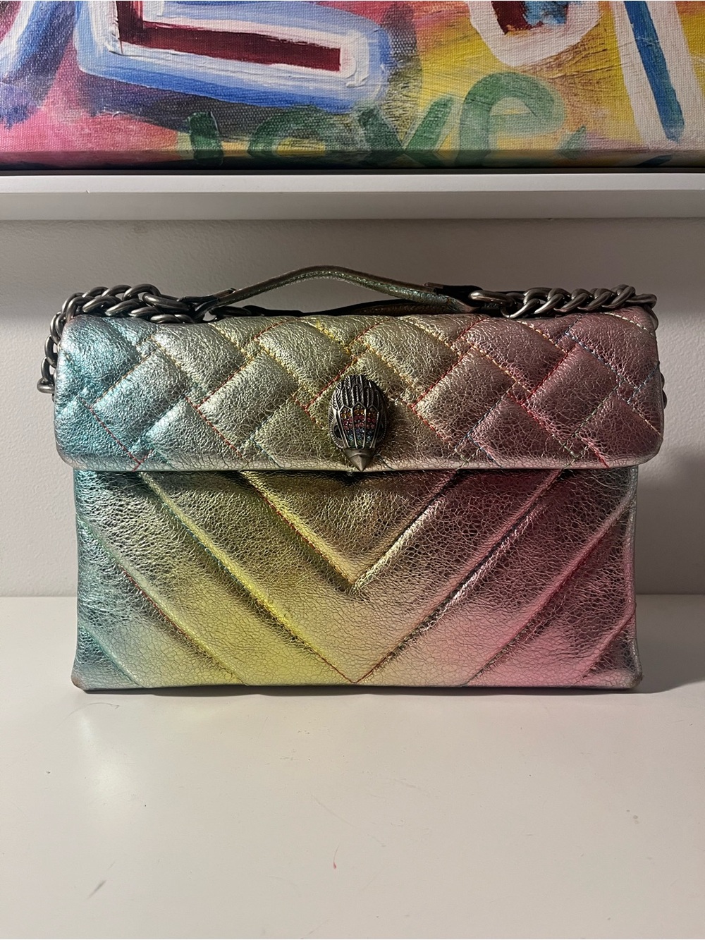 Kurt Geiger Metallic Rainbow Quilted Shoulder Bag